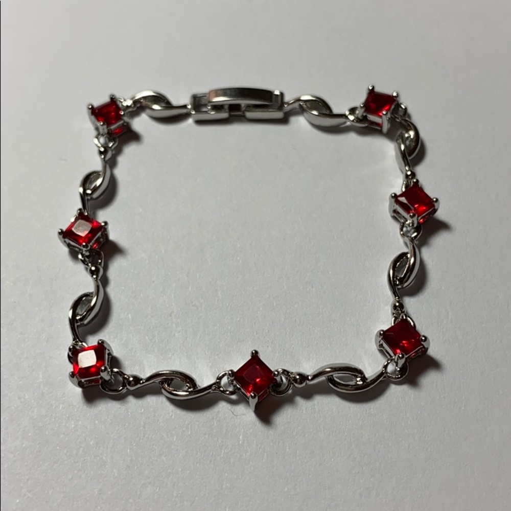 Simulated Ruby Bracelet White Gold Plated - image 2
